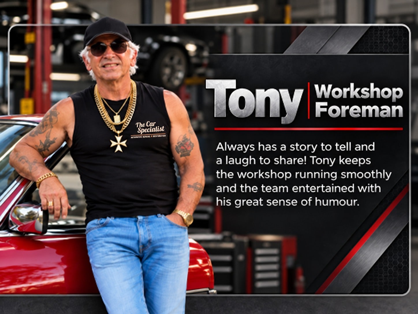 Tony | Workshop Foreman. Always has a story to tell and a laugh to share! Tony keeps the workshop running smoothly and the team entertained with his great sense of humour.